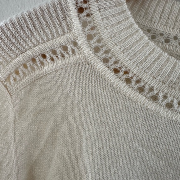 GRIFFEN 
Open Stitch Trim Wool & Cashmere Sweater - Ivory - Picture 9 of 12